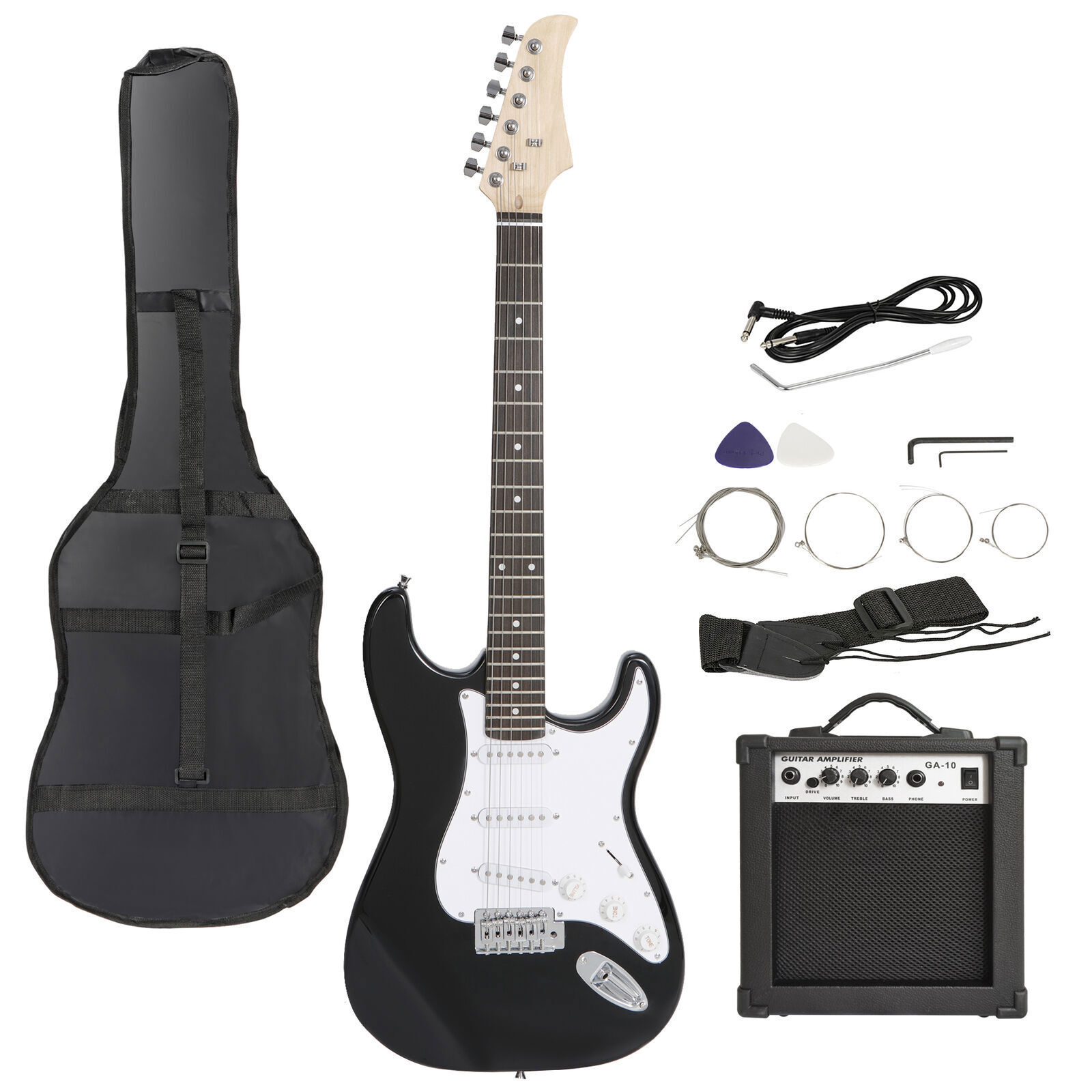 39″ Full Size Electric Guitar New w/ 10w Amp+Gig Bag Case+Pick Pack Starter