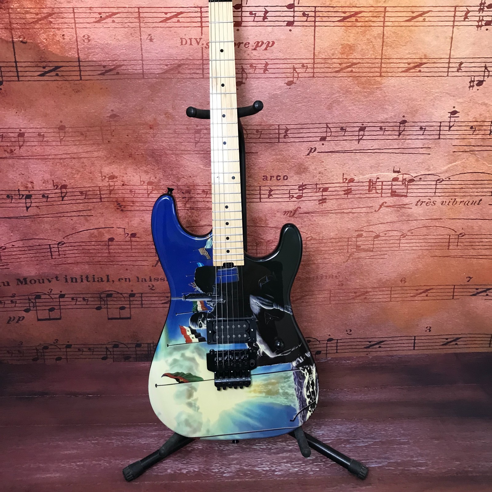Chinese 6-string blue electric guitar maple neck tremolo system hot sale
