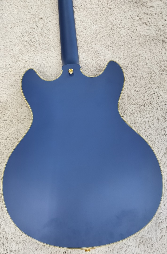 D’Angelico Deluxe DC Semi-Hollow Limited Guitar, Matte Powder Blue, DADDCMPBGTCB