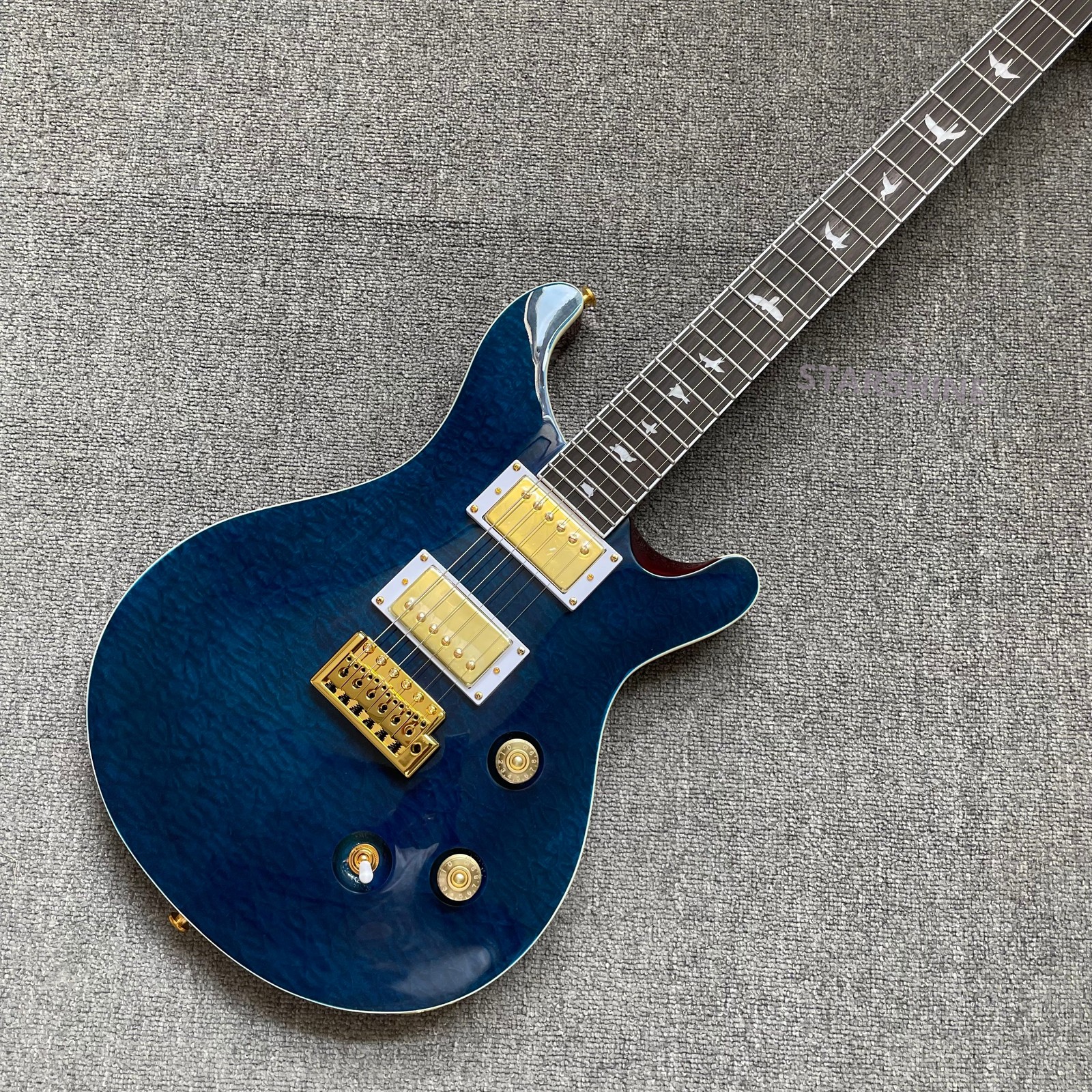Hot sale Blue Electric Guitar Quilted Maple Top HH Pickups Mahogany Body fast