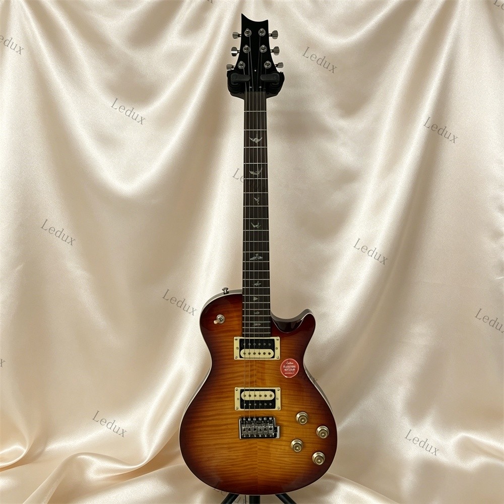 Ledux Custom 24 Solid Electric Guitar Flamed Maple Top Bird Inlay Yellow