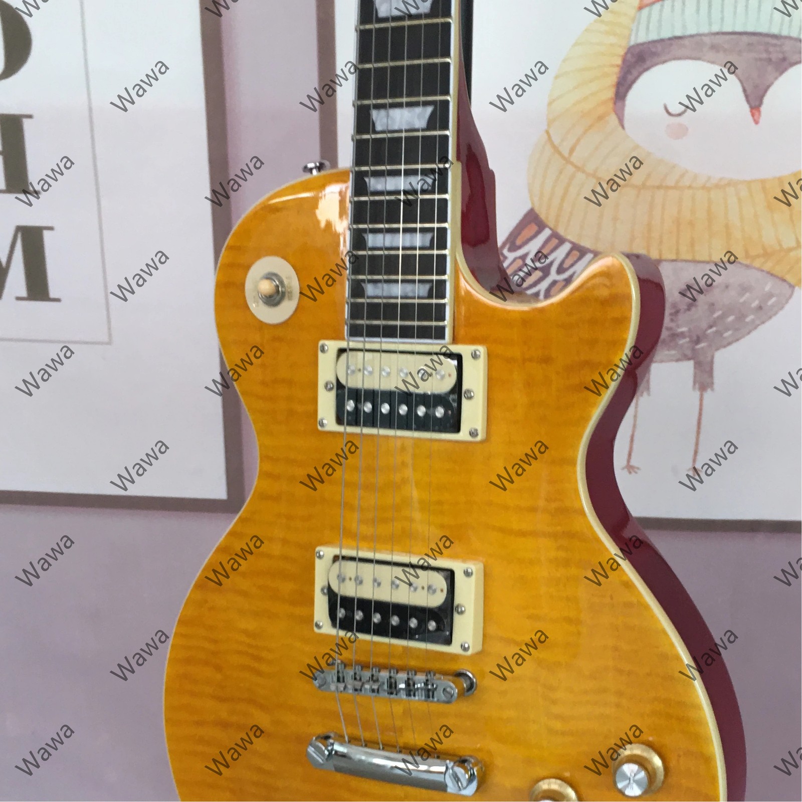High-end Electric Guitar Solid Flamed Maple Top Lemon Gloss Finish HH Pickups