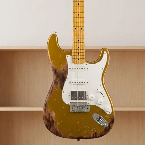 Vintag Golden Electric Guitar Basswood Body Maple Fretboard SSH Pickup