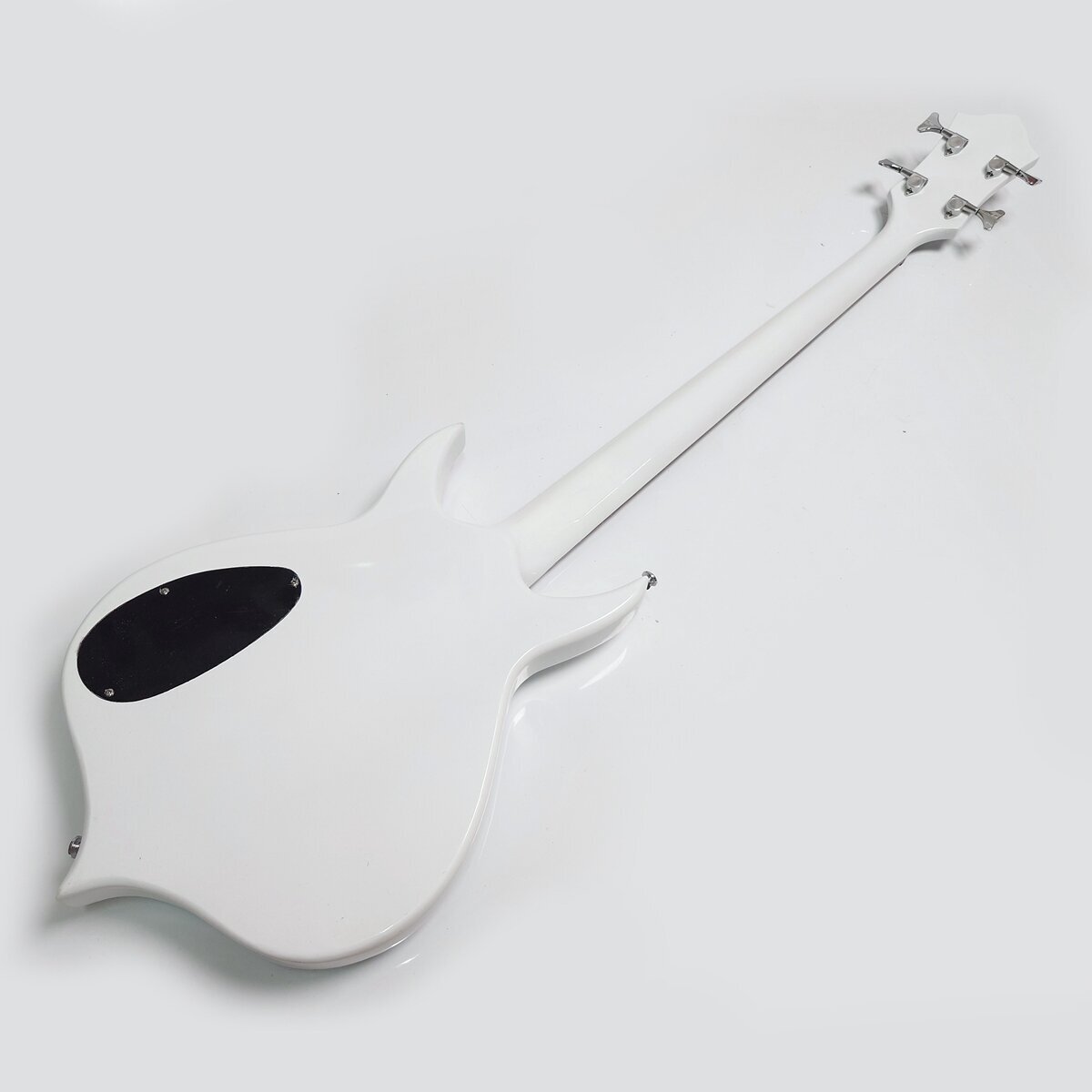 4 String Electric Bass Guitar White Flame Shape Dual Pickup Chrome Hardware