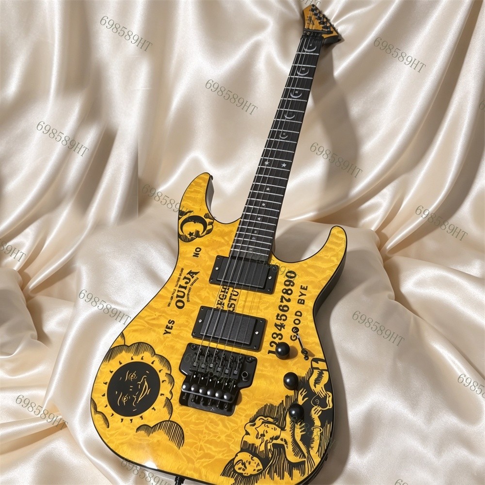 Ledux Solid Electric Guitar Quilted Maple Top Stainless Fret FR Bridge Yellow