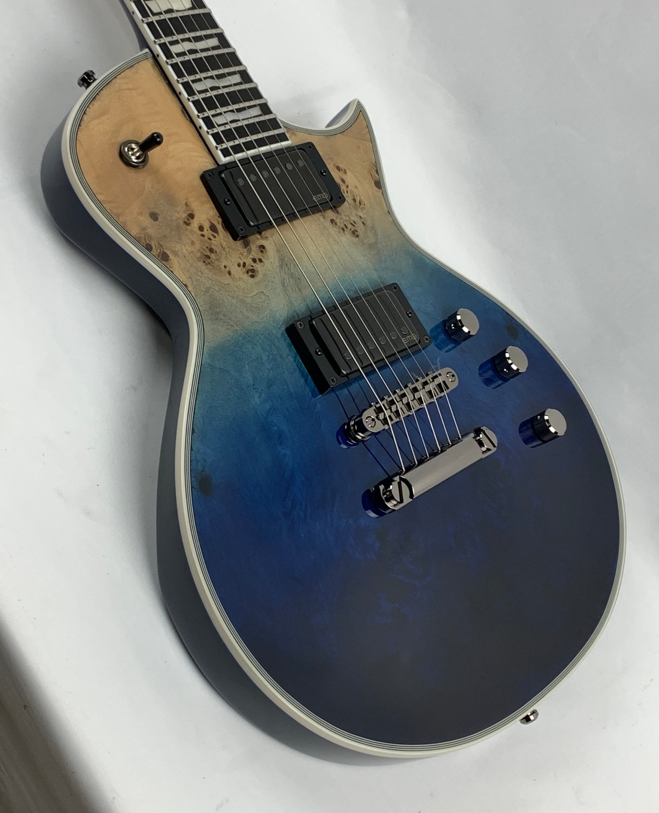 ESP E-II Eclipse Blue Natural Fade Burled Maple Electric Guitar + Case B-Stock
