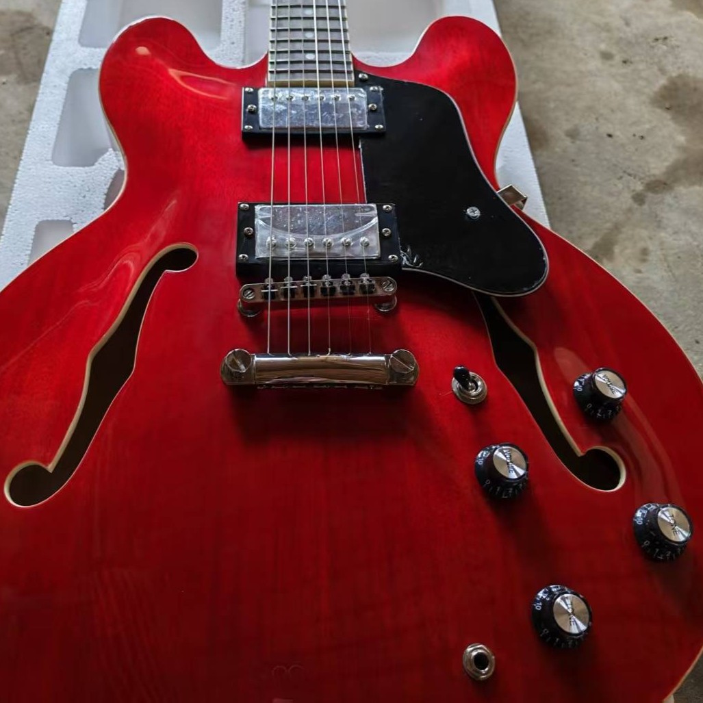 Custom Dot 335 Semi-hollow Cherry Red Electric Guitar HH Pickups 6string Ship US