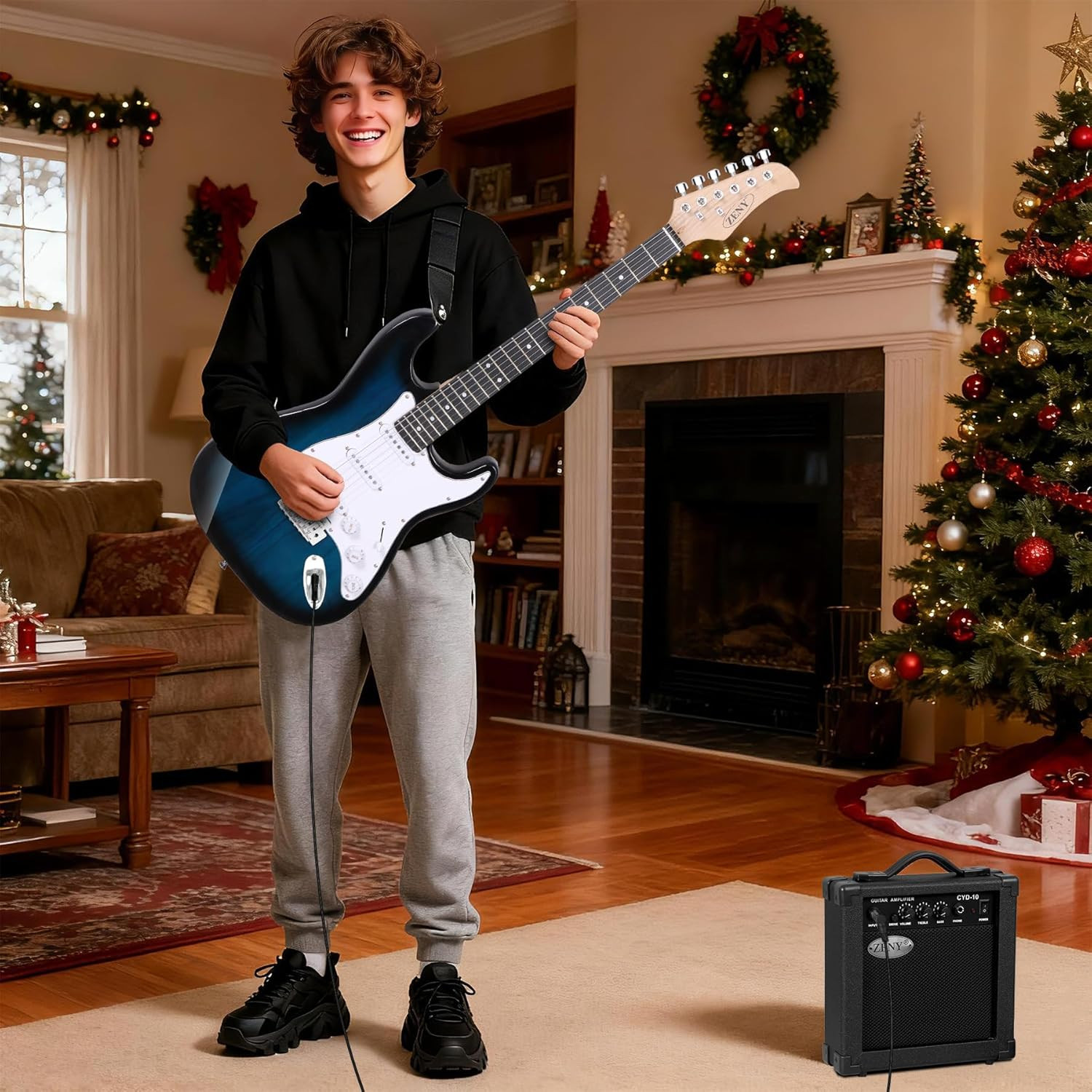 ZENY 39″ Full Size Electric Guitar with Amp, Case and Accessories Pack Beginner