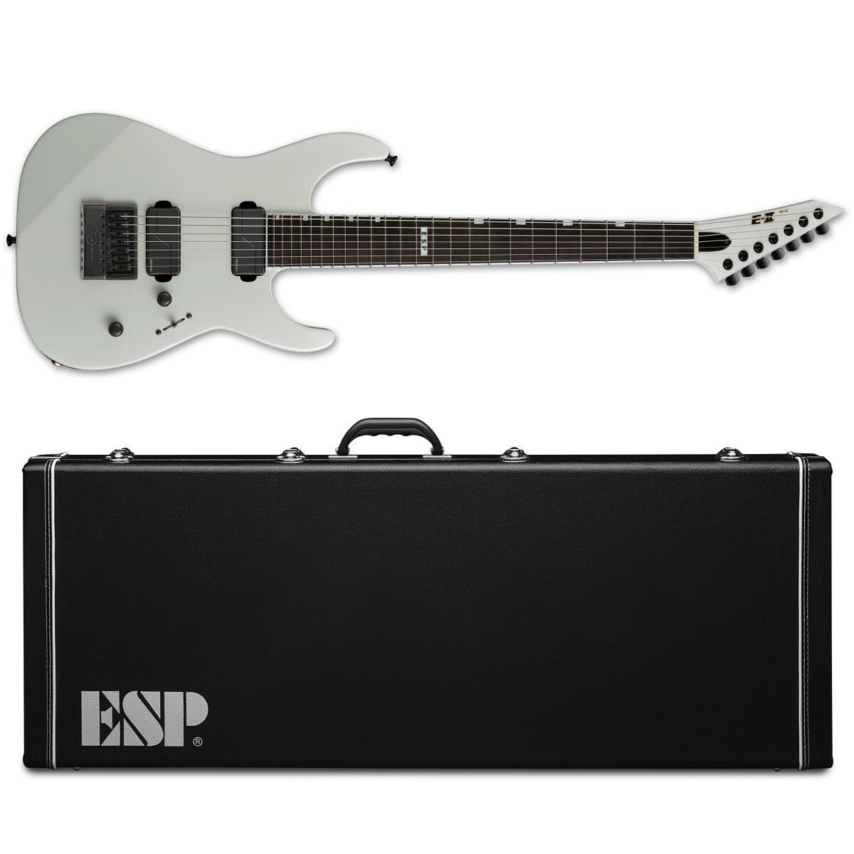 ESP E-II M-II 7B Baritone Evertune Pearl White 7-String Guitar ET + Case – New