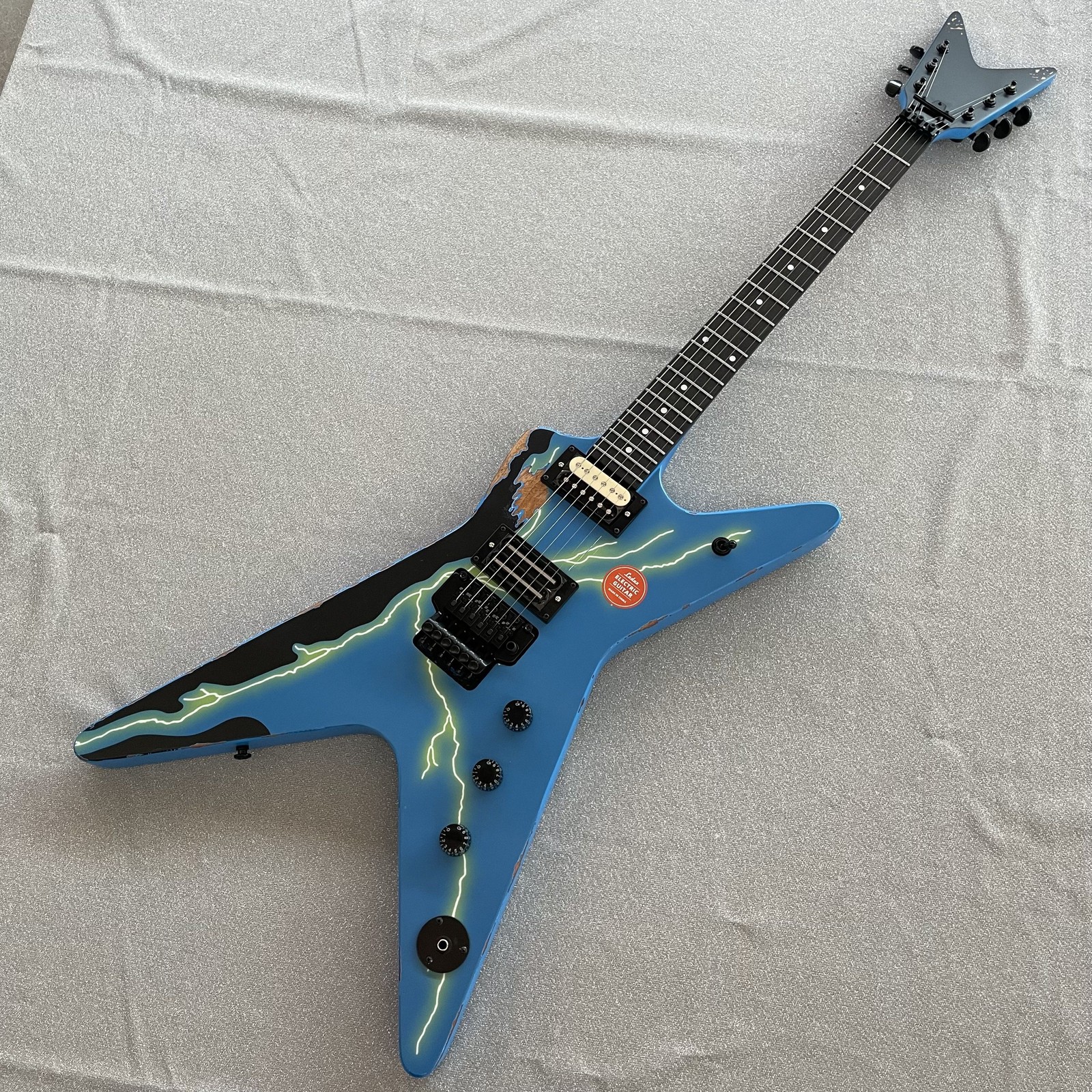 Aged blue Lightning Electric Guitar FR Bridge HH Pickups black part unique gift