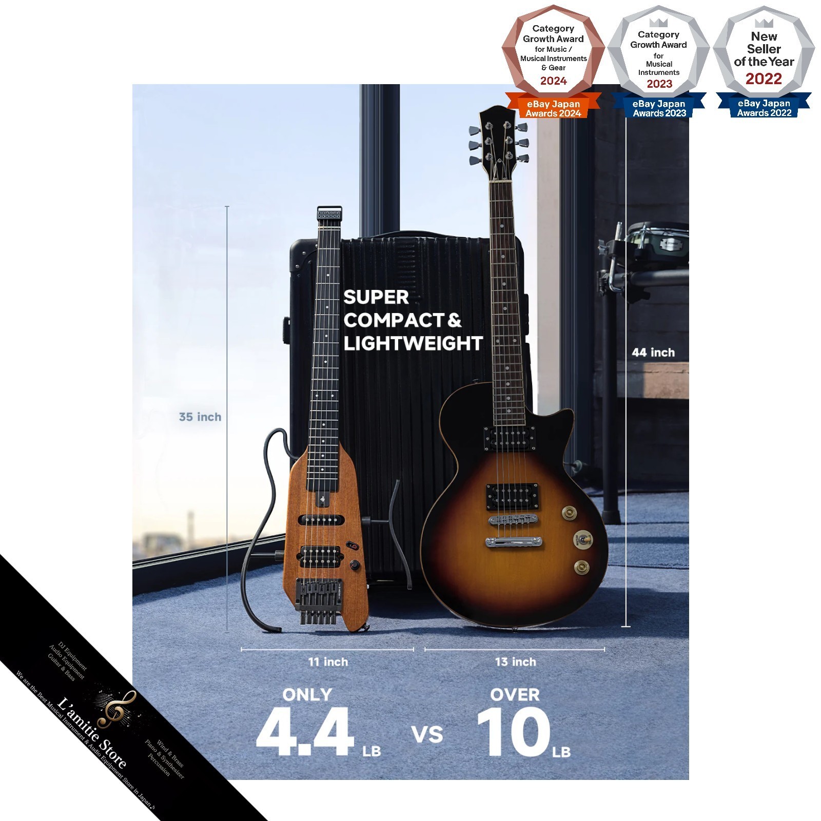 Donner HUSH-X Headless Electric Guitar Travel Compact Lightweight Natural Japan