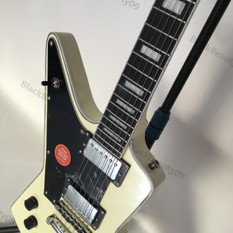 Electric Guitar Vintage White HH Black Pickguard Bone Nut Stainless Rounded Fret