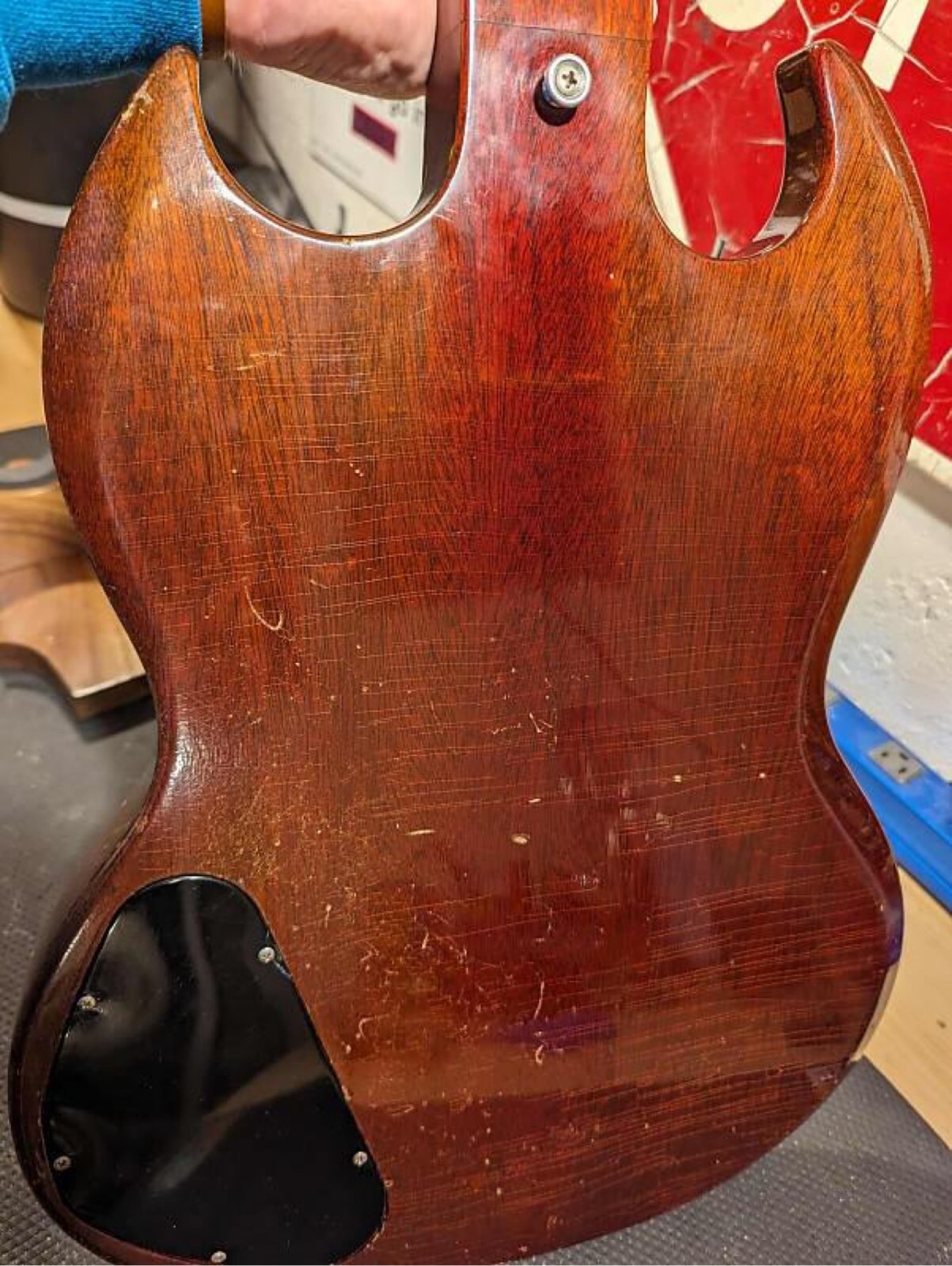 Stocking!Electric guitar see thru wood grain brown color chrome parts with long