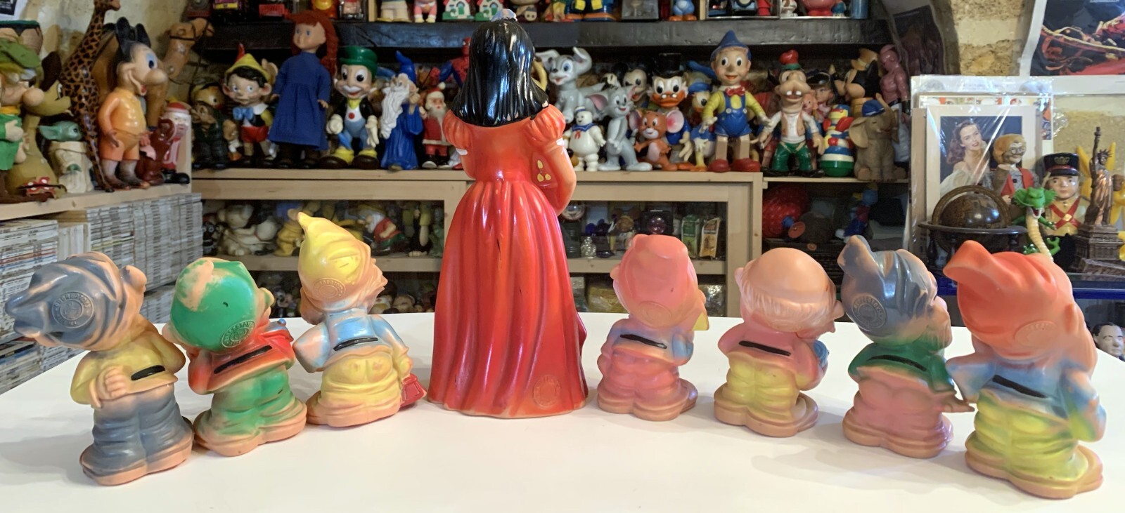VINTAGE set SNOW WHITE AND SEVEN DWARFS RUBBERTOYS ITALY 1960s squeack squeeze