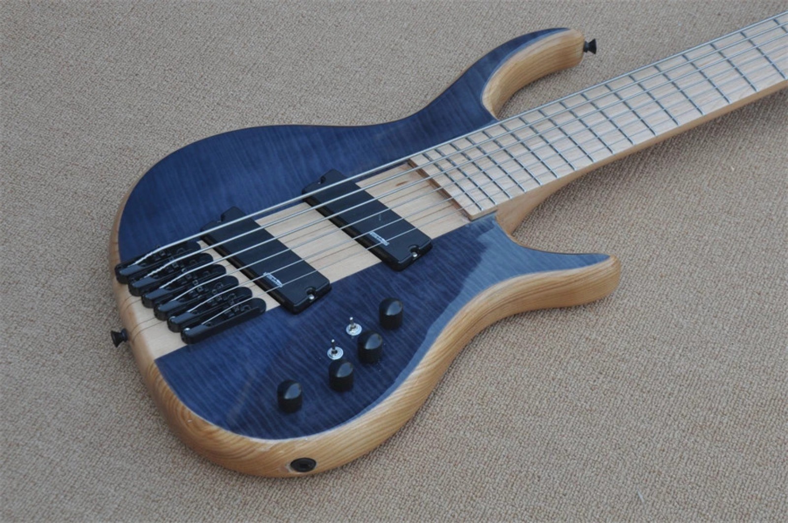 6 String Neck Through Multiscale Electric Bass Flame Maple Veneer Customizable