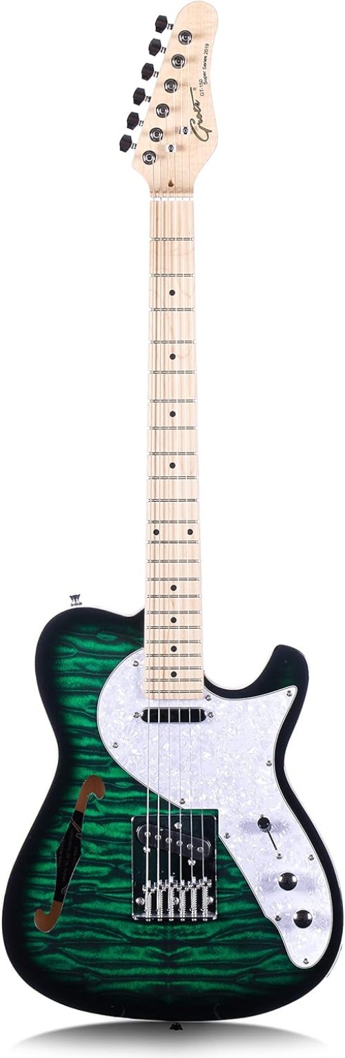 Electric Guitar Semi-Hollow F-Hole Tele Style – Green with Canadian Maple Neck