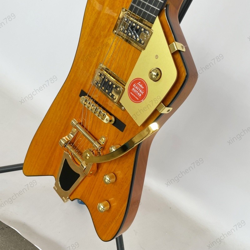 Glossy Yellow Wood Grain Solid Body Electric Guitar Stainless Rounded Fret Rock