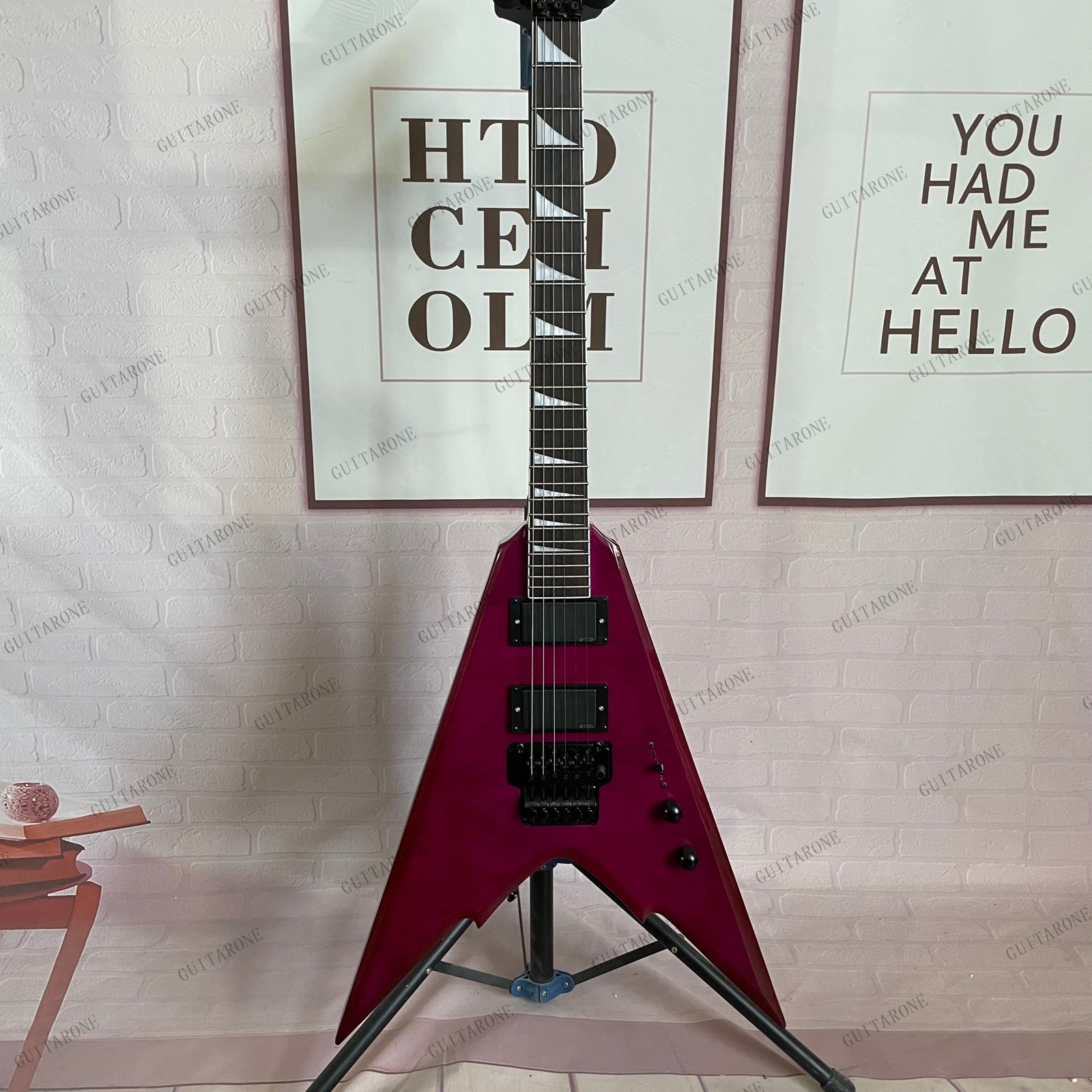 Solid Electric Guitar Active Pickups Tremolo Flamed Maple Ven Top Purple Finish