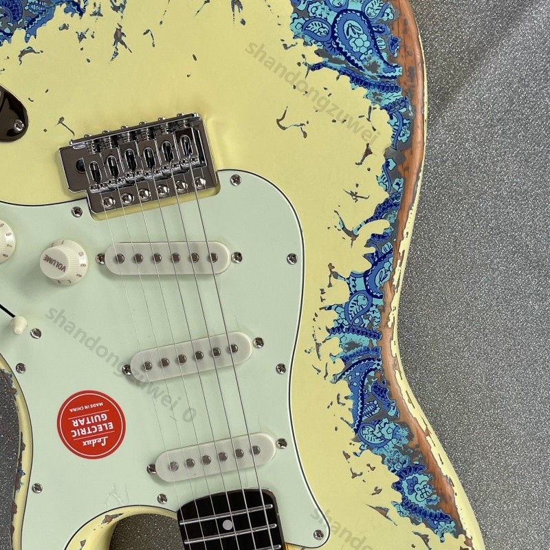 Aged Electric Guitar Bone Nut Stainless Rounded Fret Blue Paisley Free Shipping
