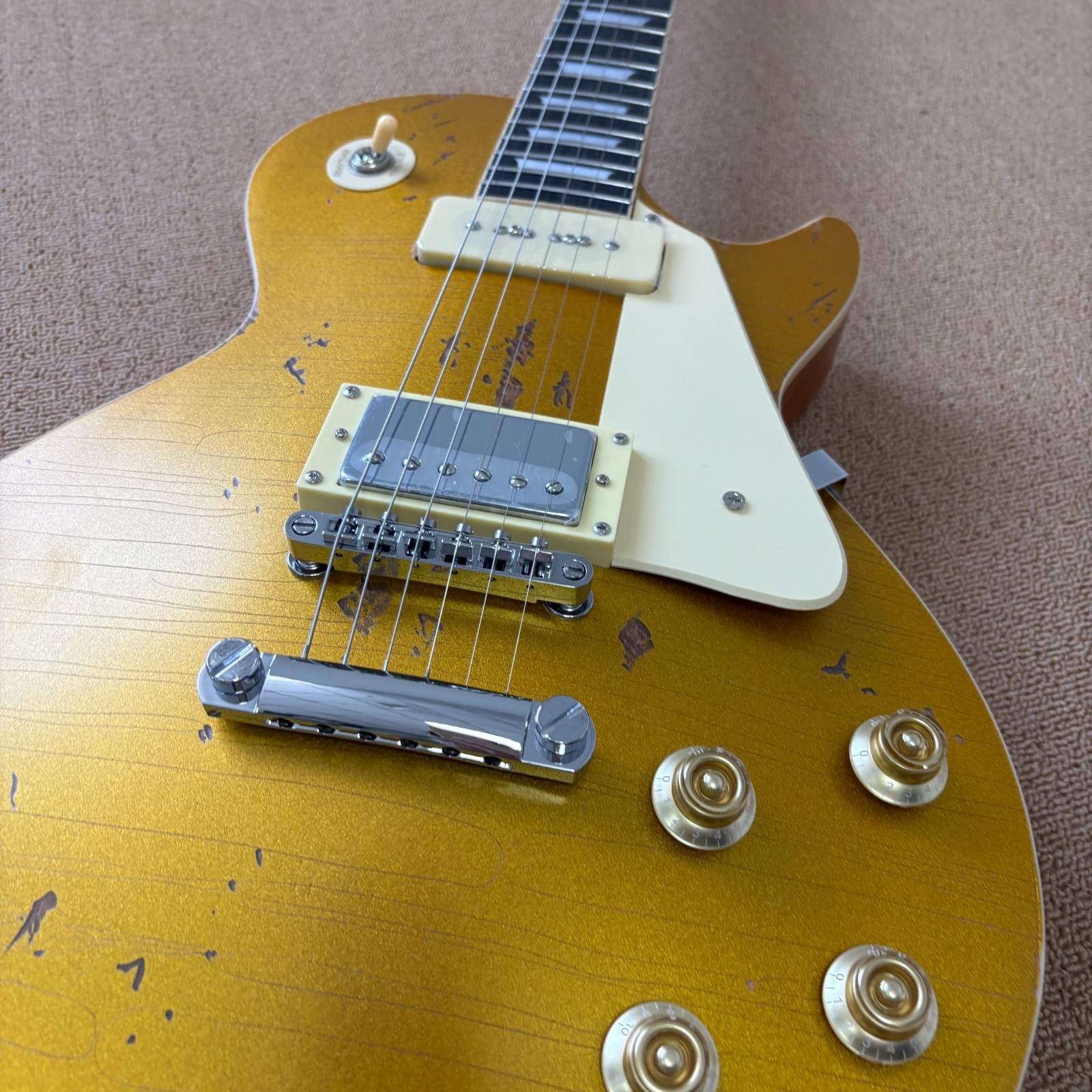 Gold LP Style Electric Guitar Rosewood Fingerboard Cream Pickguard Chrome Part