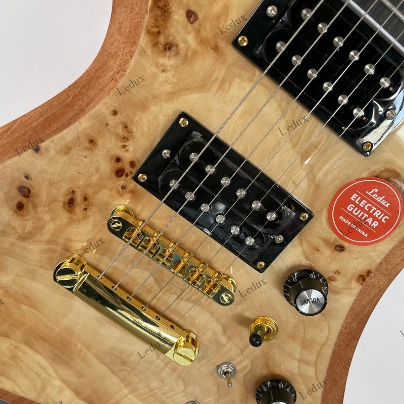 Solid Electric Guitar Stainless Rounded Fret H-H Active pickups Burl Maple Top