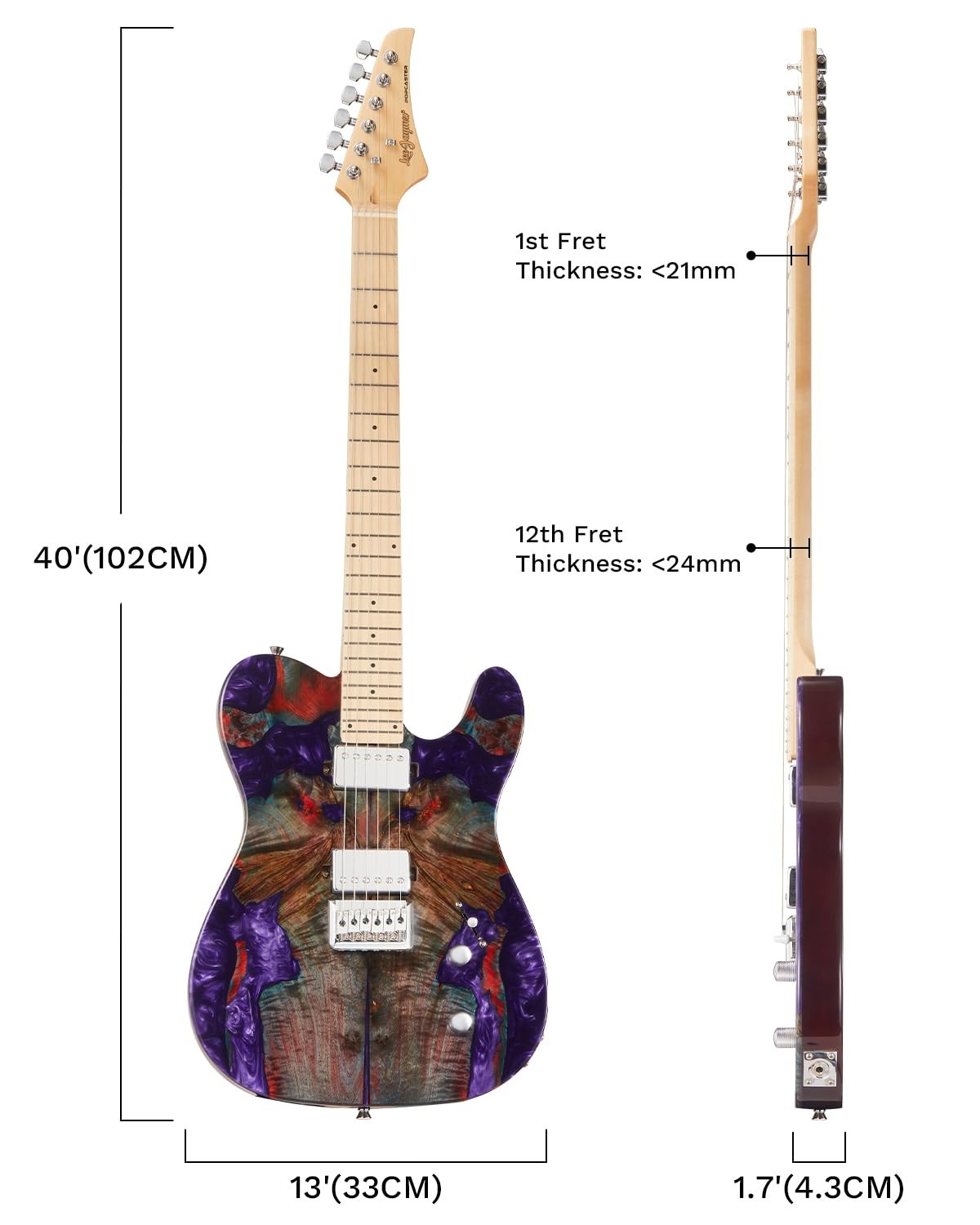 Electric Guitar, 24-Fret Maple Neck with Matte Finish, Glossy Top/Back, Dual …