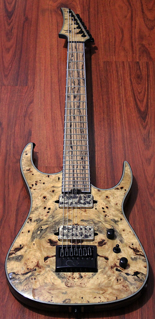 Halo Guitars MERUS 7-string (27″) EVERTUNE, Buckeye Burl, Pale Moon Ebony, I2261