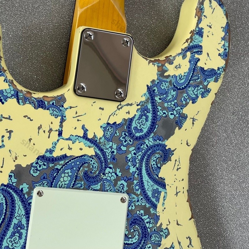 Aged Electric Guitar Bone Nut Stainless Rounded Fret Blue Paisley Free Shipping