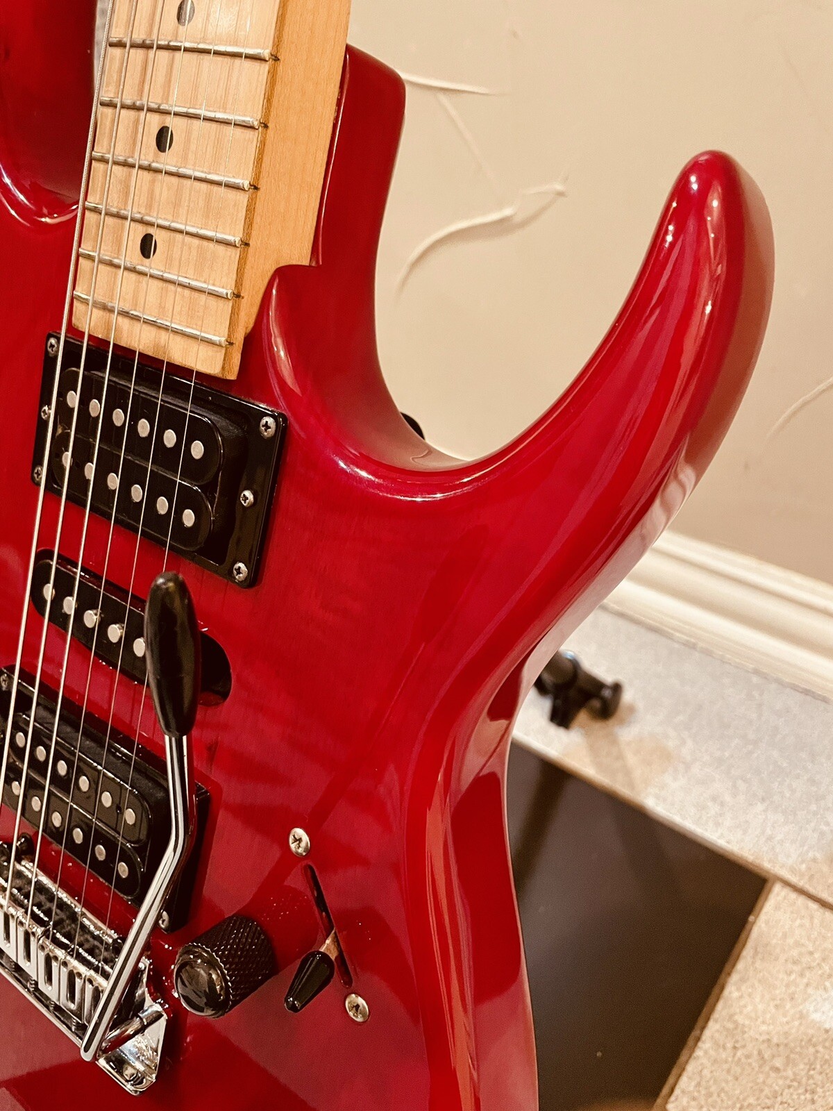 1993 Ibanez XT 170 Super Strat Guitar HSH Maple Body Trans Red Grover Tuners