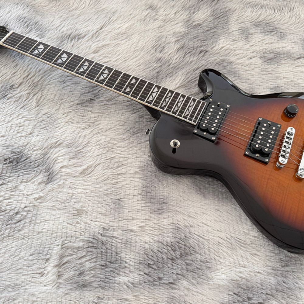Vintage Sunburst Flame Maple Top Single Cutaway Electric Guitar HH Pickups Chrom