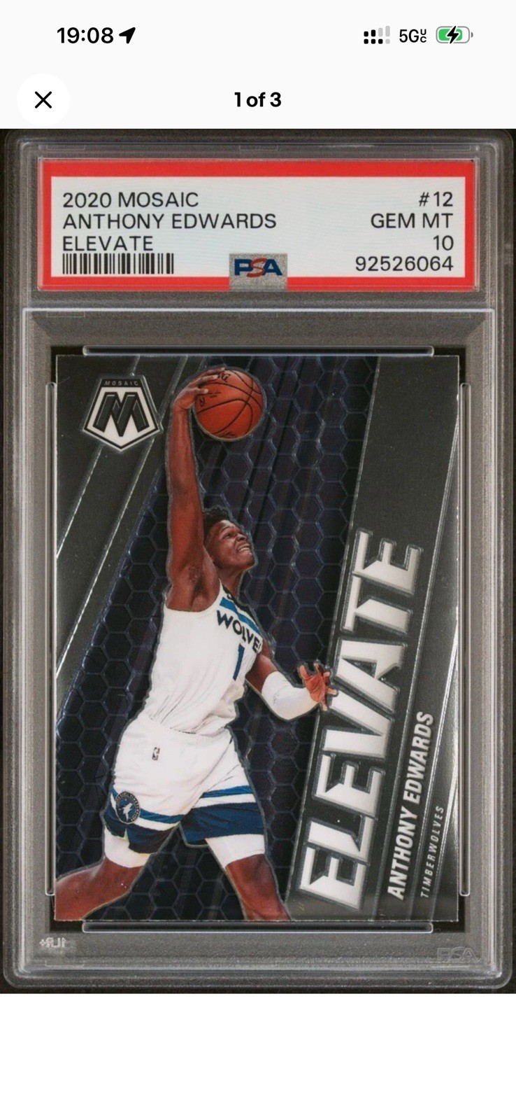 PSA 10 2020 PANINI MOSAIC ELEVATE #12 ANTHONY EDWARDS RC Rookie Card